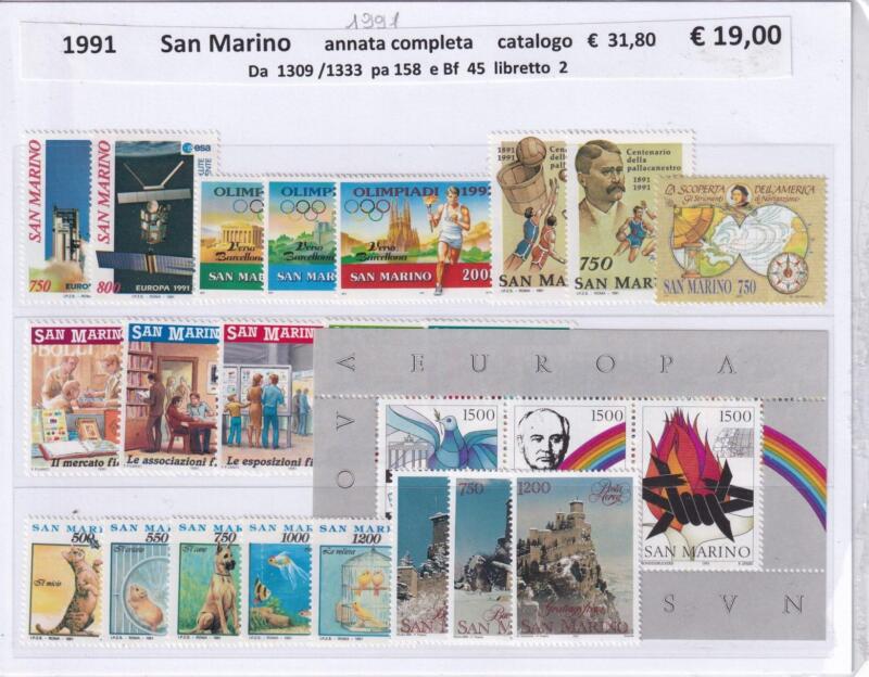 Francobolli e Foglietto San Marino Annata completa 1991