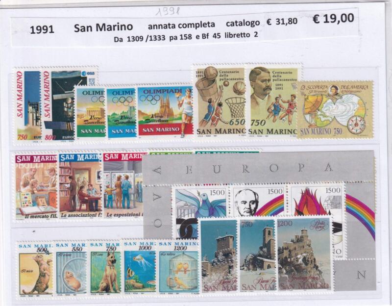 Francobolli e Foglietto San Marino Annata completa 1991
