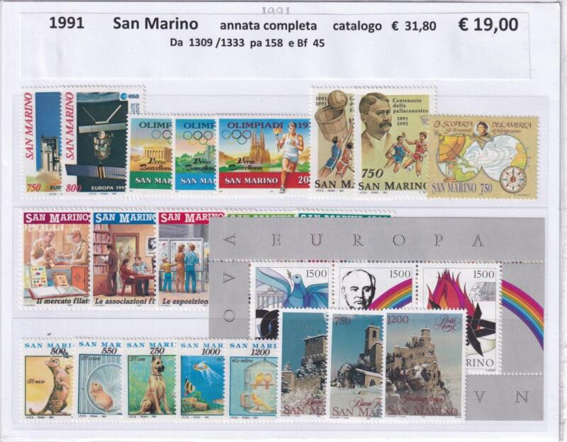 Francobolli e Foglietto San Marino Annata completa 1991