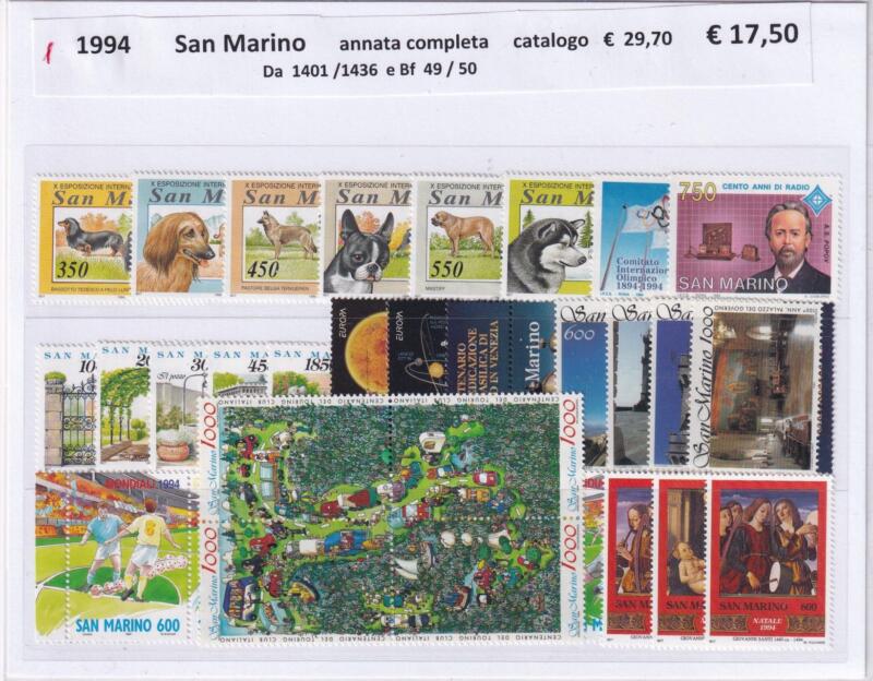 Francobolli e Foglietti San Marino Annata completa 1994