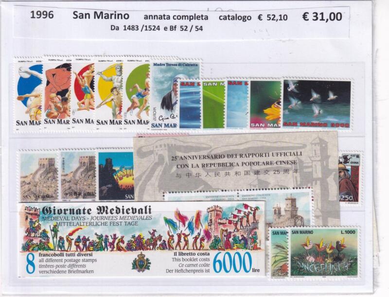 Francobolli Foglietti Libretto San Marino Annata completa 1996