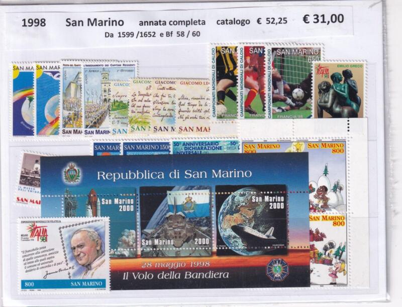 Francobolli e Foglietti e Libretto San Marino Annata completa 1998