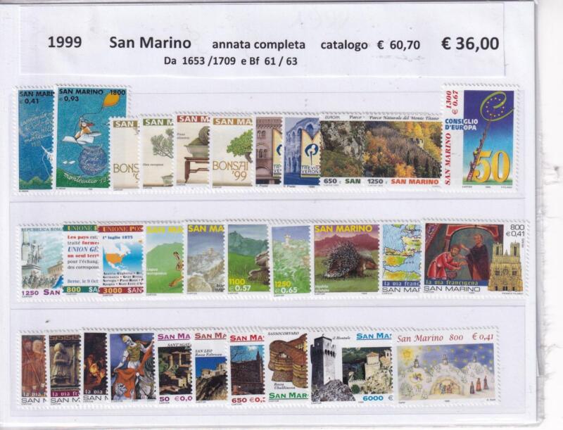 Francobolli e Foglietti San Marino Annata completa 1999