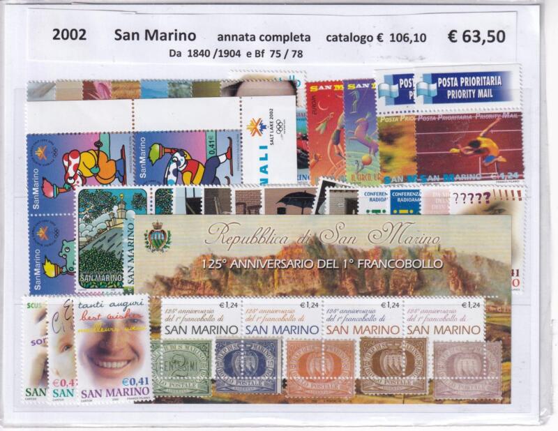 Francobolli e Foglietti San Marino Annata completa 2002