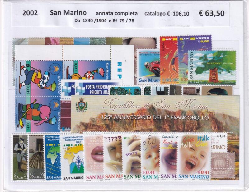 Francobolli e Foglietti San Marino Annata completa 2002
