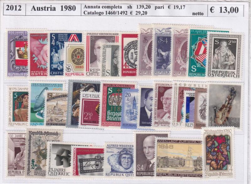 Francobolli Austria Anno 1980 Annata completa