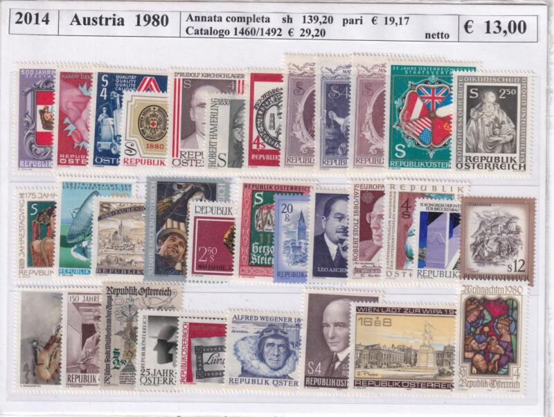 Francobolli Austria Anno 1980 Annata completa