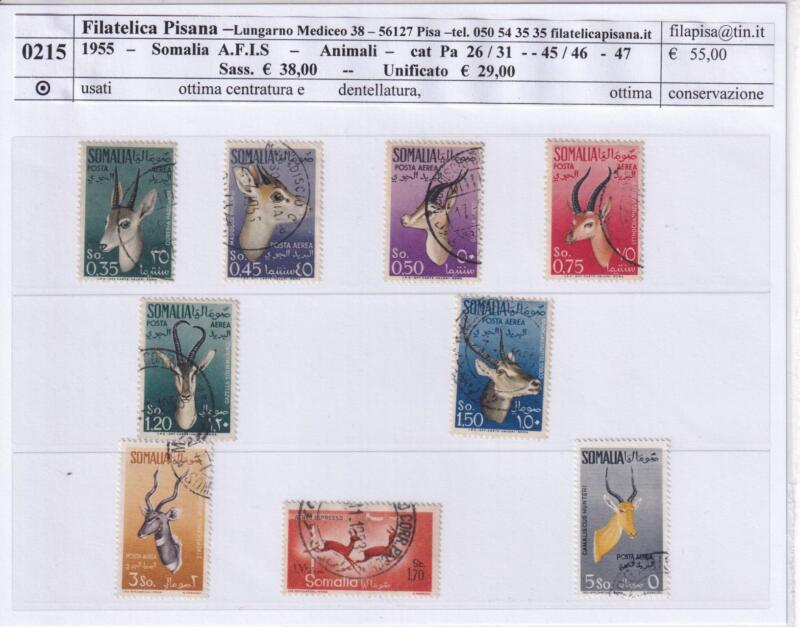 Francobolli Colonie Italiane Somalia Anno 1955 Posta Aerea + Espressi + Valori complementari Posta Aerea (cat. n. 26-31, 45-46-47)