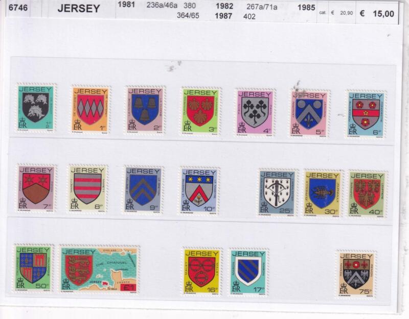 Francobolli Jersey Anni 1981, 1982, 1985, 1987 Tematica Stemmi