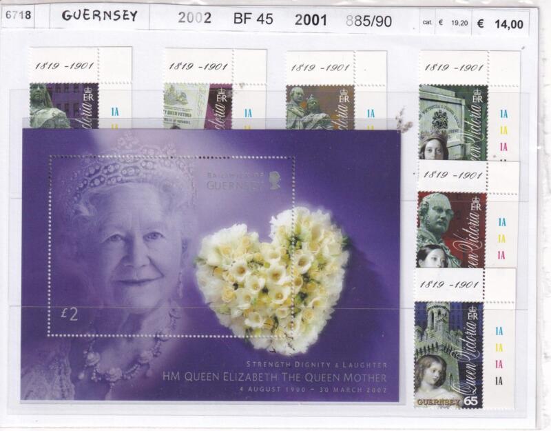 Francobolli e Foglietto Guernsey Anni 2001, 2002 Regina Madre