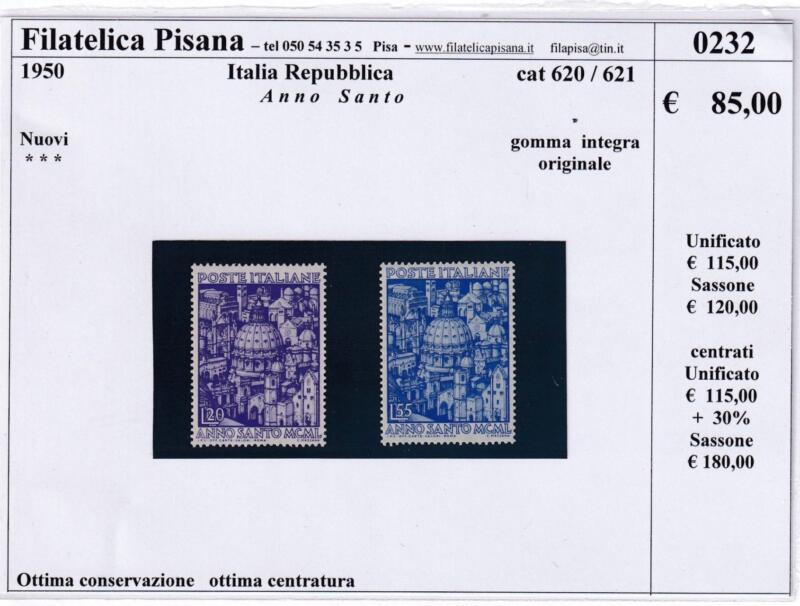 Francobolli Italia Repubblica Anno 1950 Serie completa Anno Santo (cat. n. 620-621)
