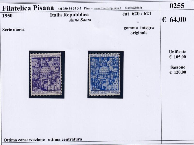 Francobolli Italia Repubblica Anno 1950 Serie completa Anno Santo (cat. n. 620-621)