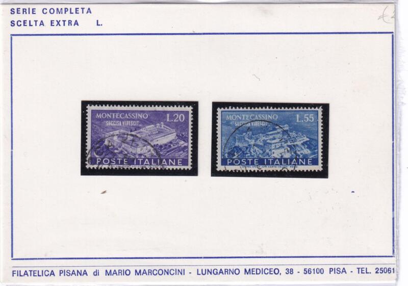 Francobolli Italia Repubblica Anno 1951 Serie completa Ricostruzione Abbazia Montecassino (cat. n. 664-665)