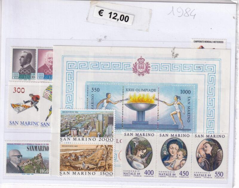 Francobolli e Foglietto San Marino Annata completa 1984
