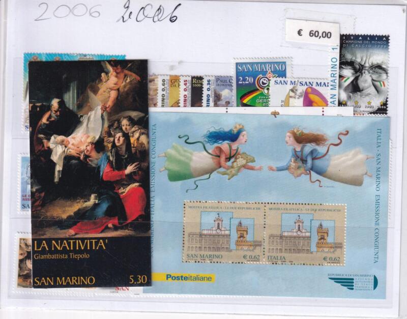 Francobolli Libretto e Foglietto San Marino Annata completa 2006