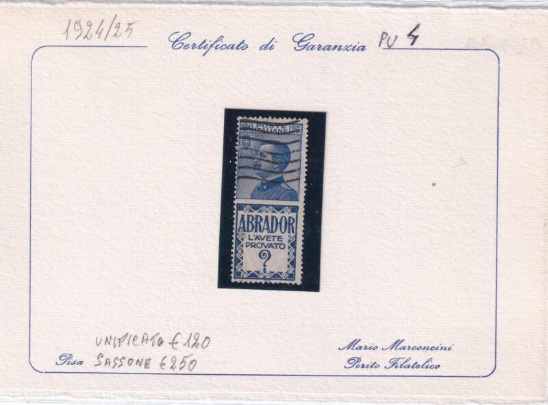 Francobollo Regno d’Italia – Pubblicitari Abrador Anno 1924 Centesimi 25 azzurro