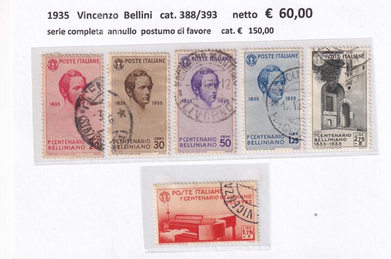 Francobolli Regno d’Italia Anno 1935 Serie Vincenzo Bellini (cat. n. 388-393)