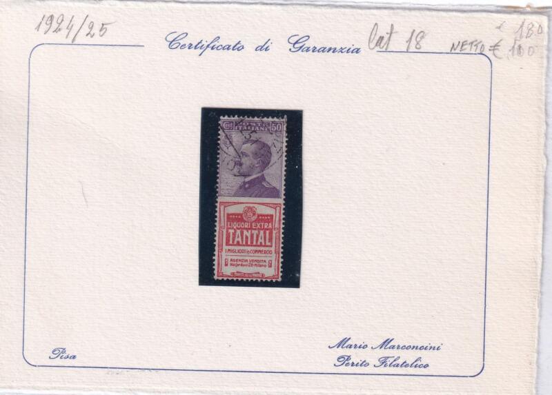 Francobollo Regno d’Italia – Pubblicitari Tantal Anno 1924 Centesimi 50 viola bruno
