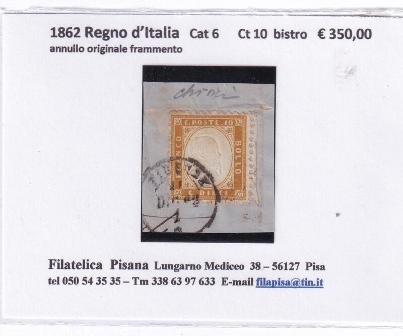 Francobolli Regno d’Italia Anno 1906 Effigie Vittorio Emanuele II Centesimi 10 bistro