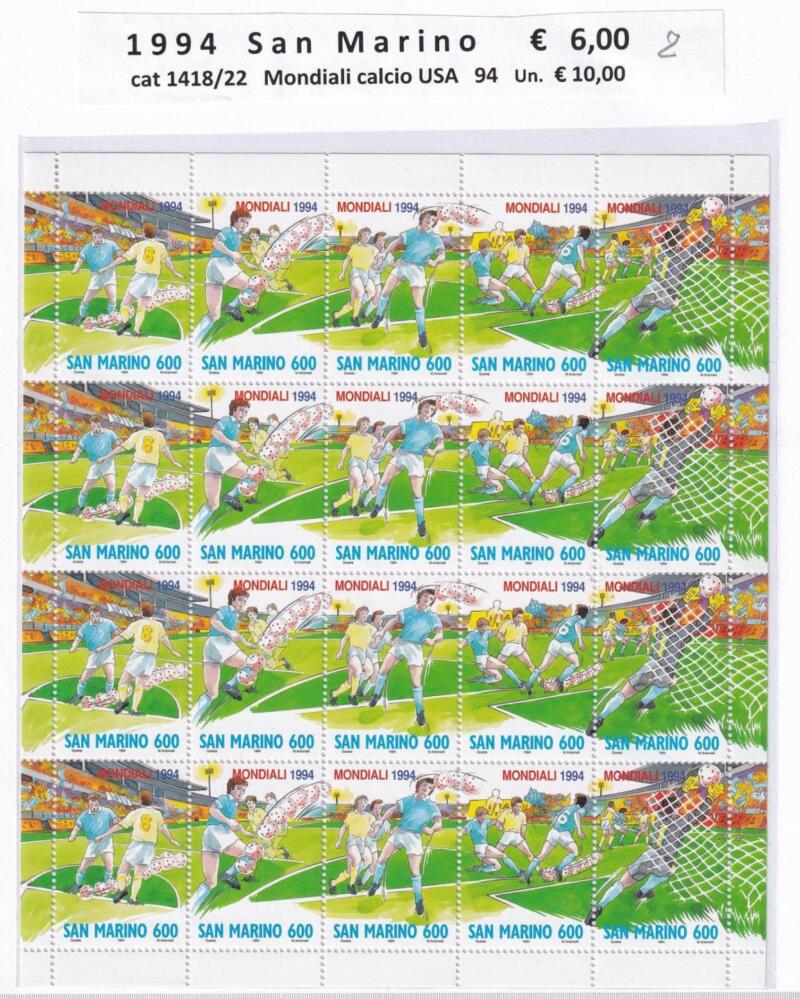 Minifoglio San Marino Anno 1994 cat. n. 1418-1422 Mondiali calcio USA 94