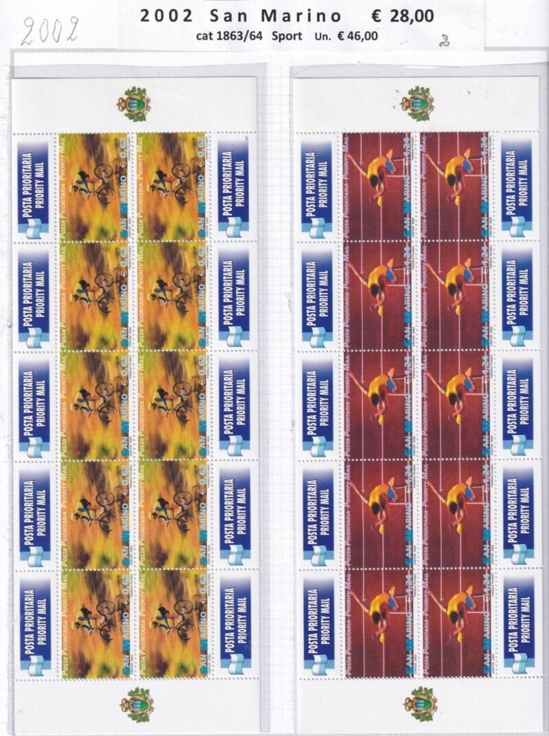 Minifogli San Marino Anno 2002 cat. n. 1863-1864 Sport