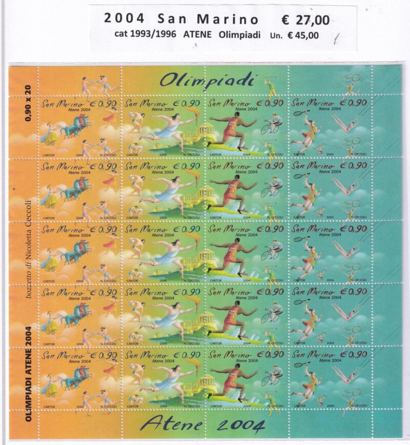 Minifogli San Marino Anno 2004 cat. n. 1993-1996 Olimpiadi Atene 2004