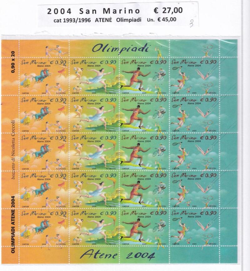 Minifogli San Marino Anno 2004 cat. n. 1993-1996 Olimpiadi Atene 2004