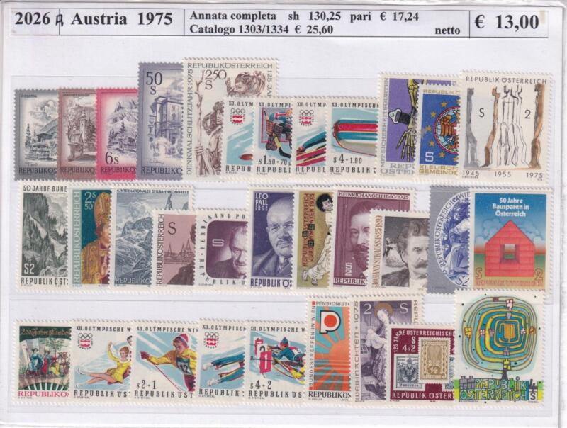 Francobolli Austria Anno 1975 Annata completa