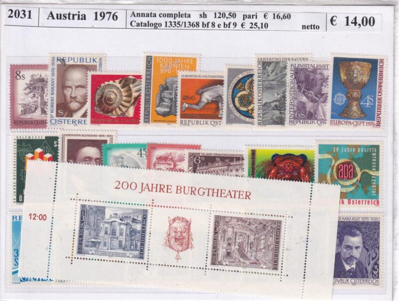 Francobolli Foglietti Austria Anno 1976 Annata completa
