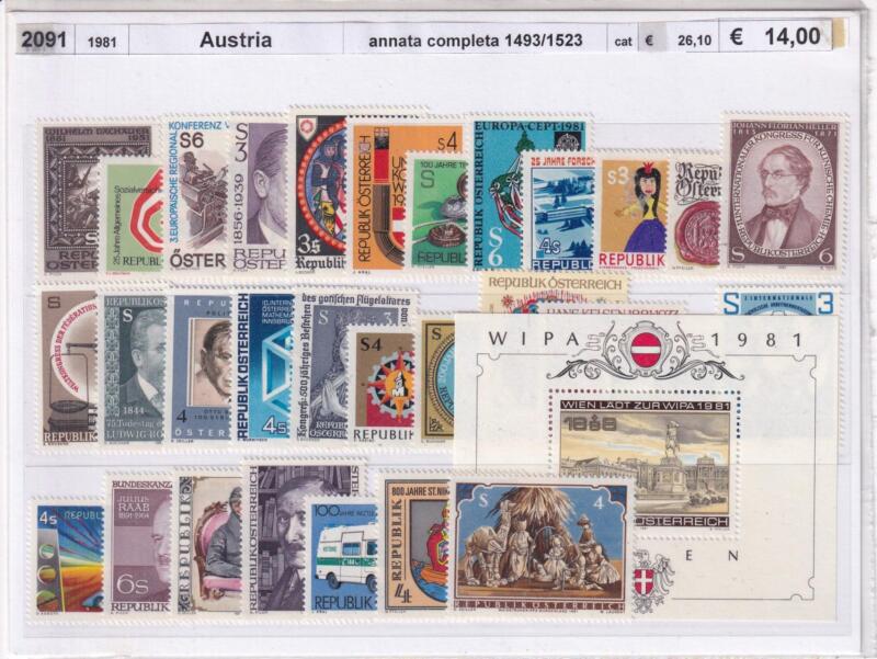 Francobolli Foglietto Austria Anno 1981 Annata completa