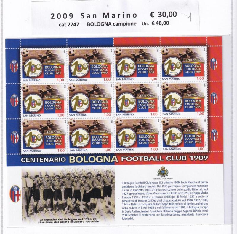 Minifoglio San Marino Anno 2009 cat. n. 2247Centenario Bologna Football Club