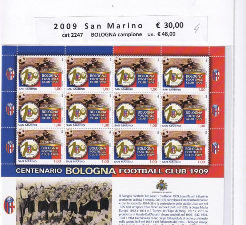 Minifoglio San Marino Anno 2009 cat. n. 2247Centenario Bologna Football Club
