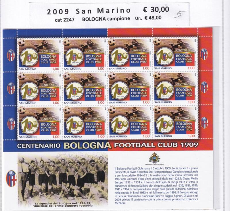 Minifoglio San Marino Anno 2009 cat. n. 2247Centenario Bologna Football Club