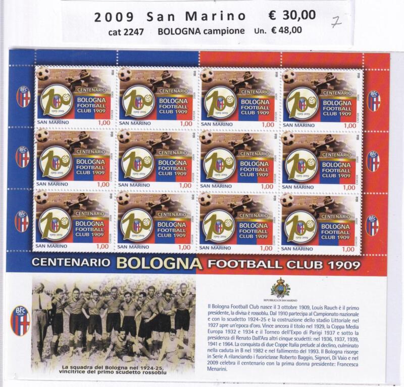 Minifoglio San Marino Anno 2009 cat. n. 2247Centenario Bologna Football Club