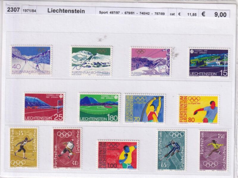 Francobolli Liechtenstein Tematica Sport (cat. n. 494-497, 679-681, 740-742, 787-789)