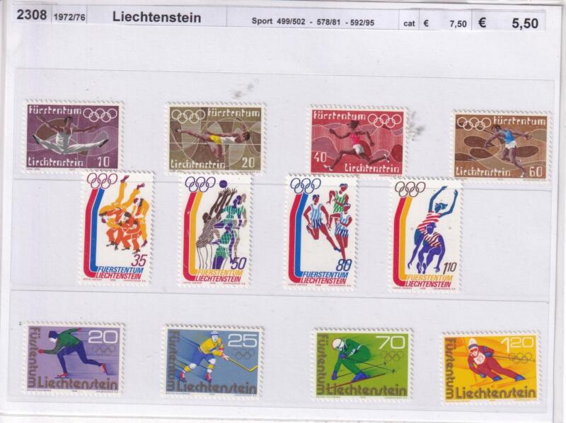 Francobolli Liechtenstein Tematica Sport (cat. n. 499-502, 578-581, 592-595)