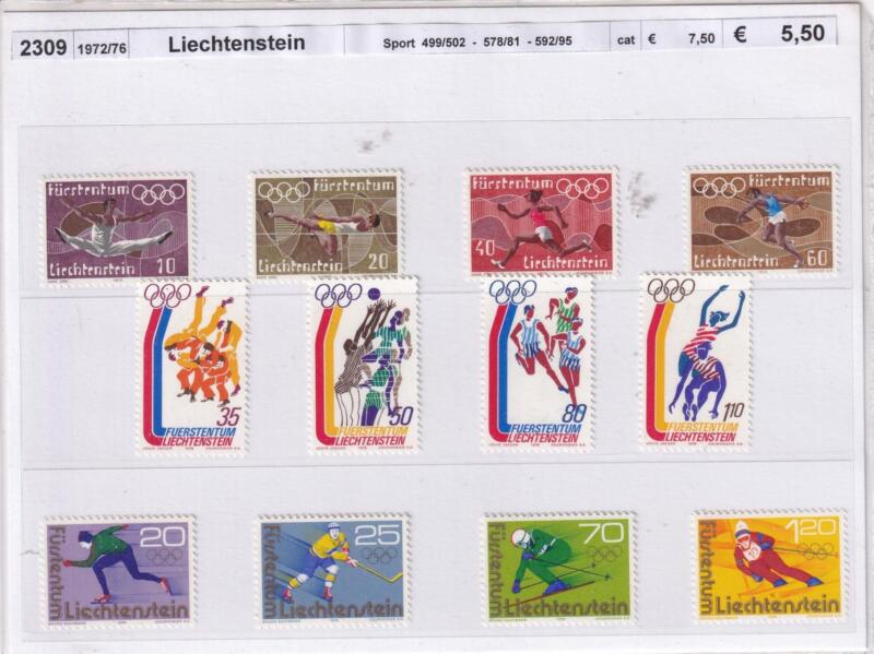 Francobolli Liechtenstein Tematica Sport (cat. n. 499-502, 578-581, 592-595)