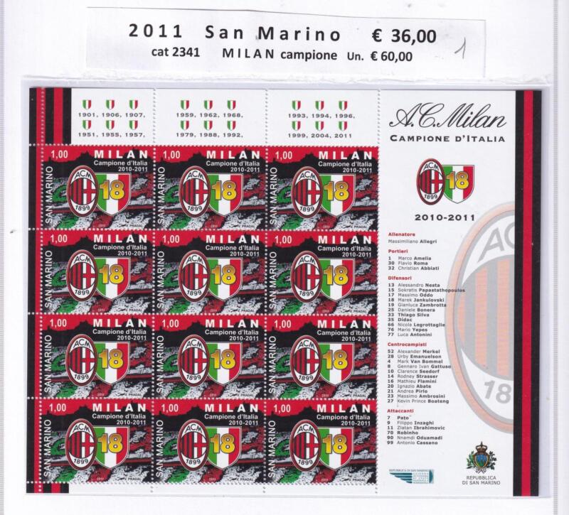 Minifoglio San Marino Anno 2011 cat. n. 2341 Milan Campione d'Italia