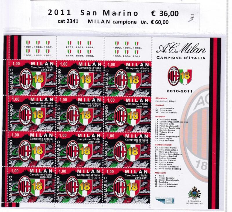Minifoglio San Marino Anno 2011 cat. n. 2341 Milan Campione d'Italia