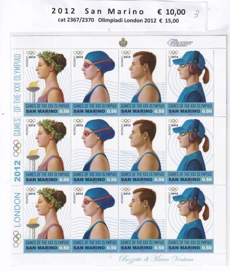Minifoglio San Marino Anno 2012 cat. n. 2367-2370 Games of the XXX Olympiad London 2012