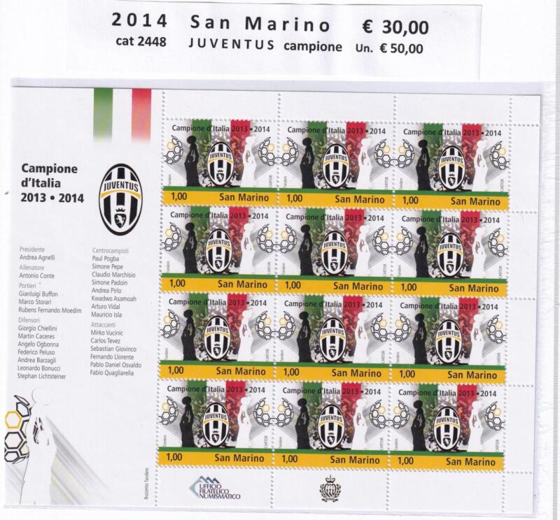 Minifoglio San Marino Anno 2014 cat. n. 2448 Juventus Campione d'Italia