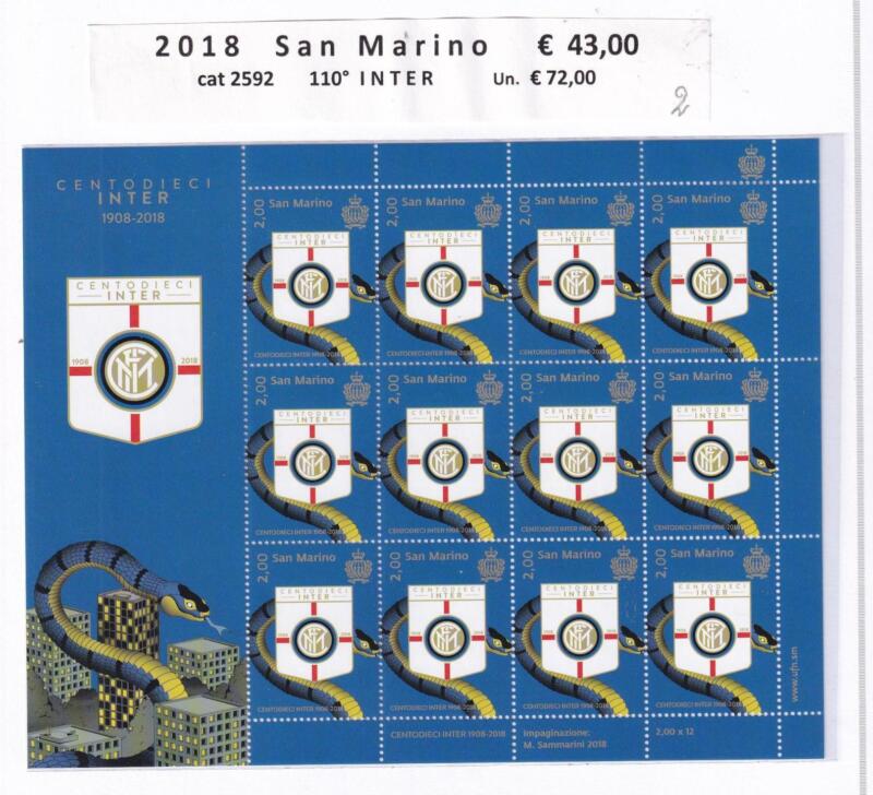 Minifoglio San Marino Anno 2018 cat. n. 2592 Centodieci Inter 1908-2018