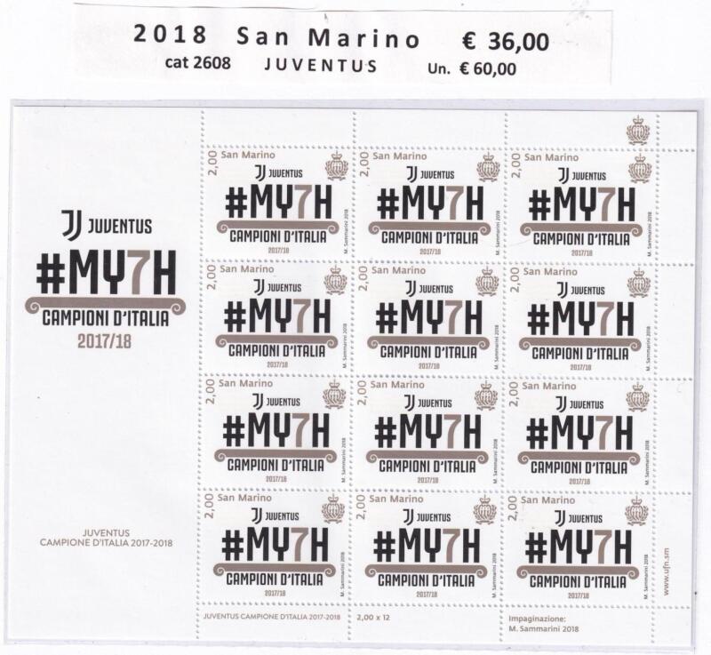 Minifoglio San Marino Anno 2018 cat. n. 2608 Juventus Campione d'Italia
