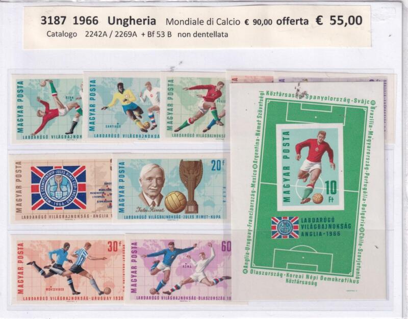 Francobolli Foglietto Ungheria Anno 1966 Campionato Mondiale di Calcio Tematiche Sport, Calcio
