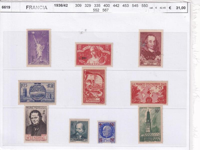 Francobolli Francia Anni 1936-1942 Varie emissioni Tematiche Personaggi Illustri, Monumenti e Vedute