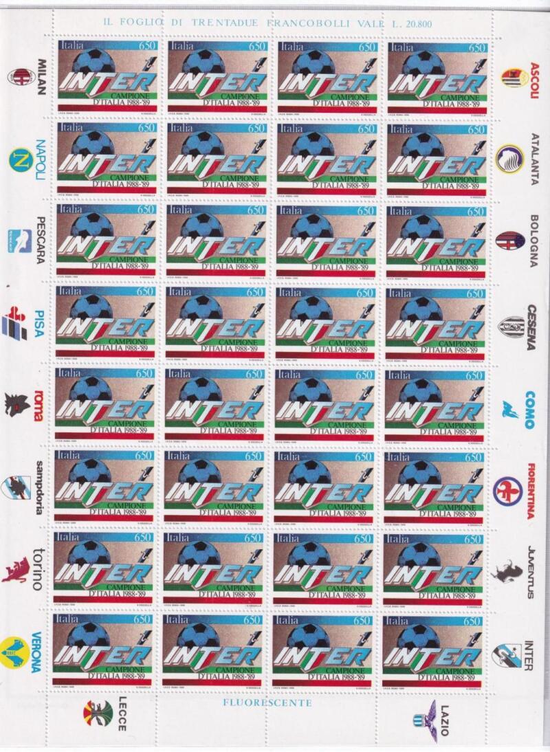 Minifoglio Italia Anno 1989 cat. n. 1893 Inter Campione d'Italia