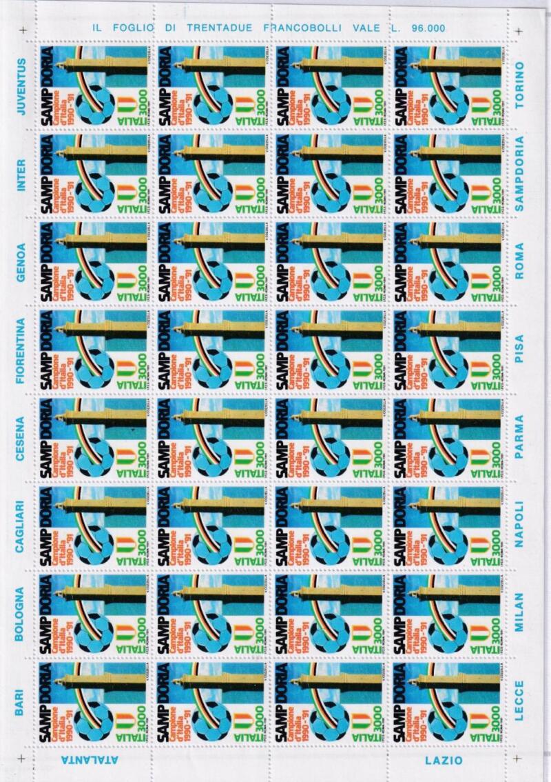 Minifoglio Italia Anno 1991 cat. n. 1967 Sampdoria Campione d'Italia