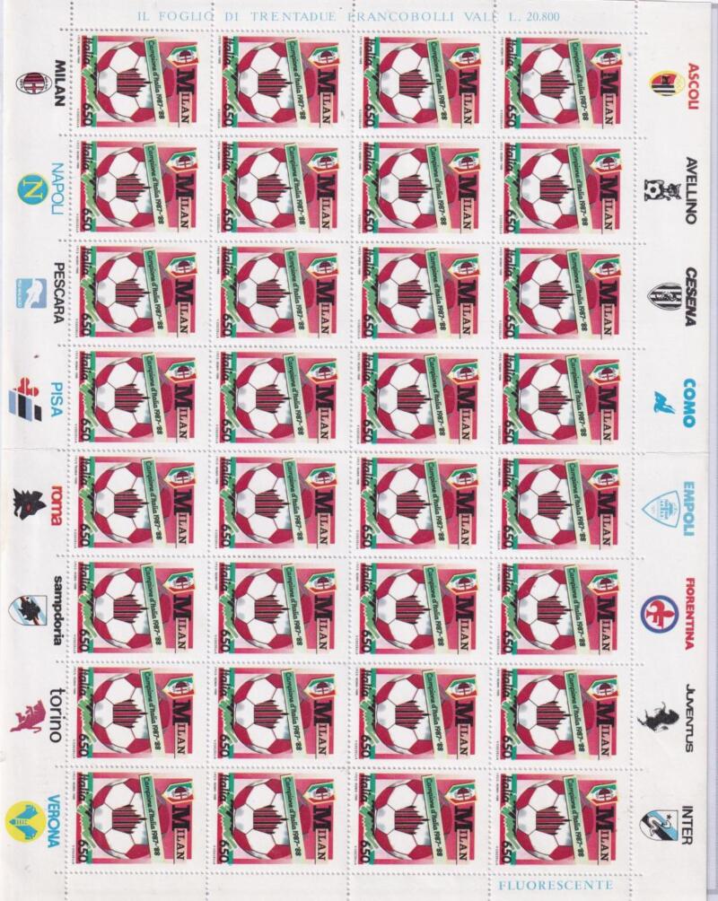 Minifoglio Italia Anno 1988 cat. n. 1854 Milan Campione d'Italia