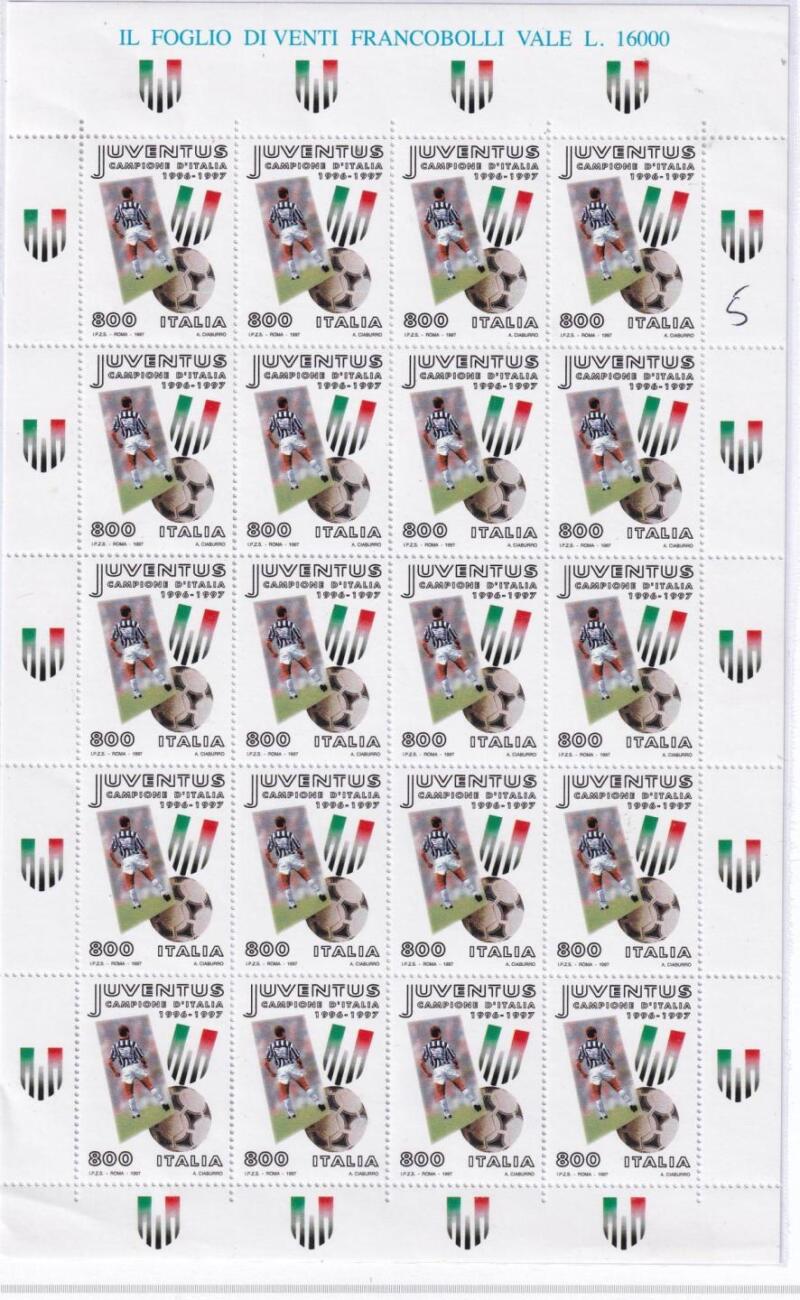 Minifoglio Italia Anno 1997 cat. n. 2323 Juventus Campione d'Italia