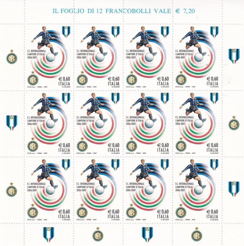Minifoglio Italia Anno 2007 cat. n. 3023 Inter Campione d'Italia